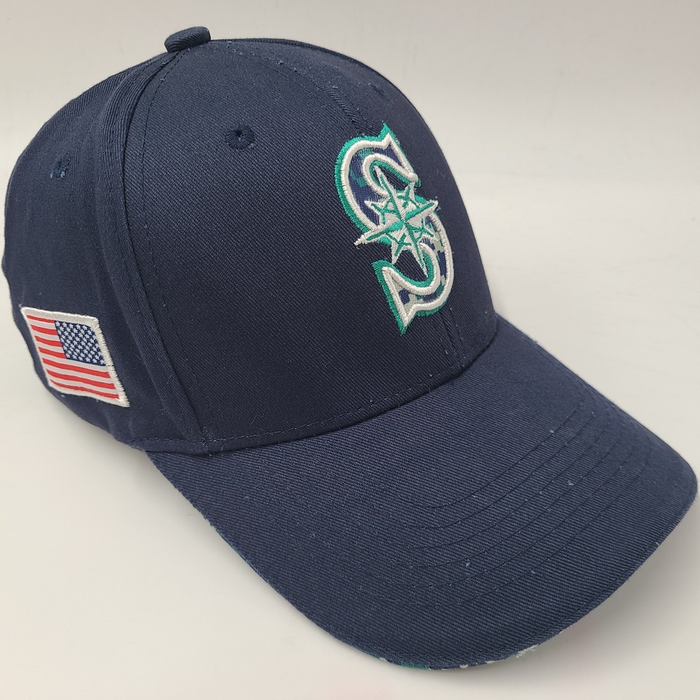 Seattle Mariners Hat Adjustable Blue MLB Boeing American Flag USA Camo Brim Men